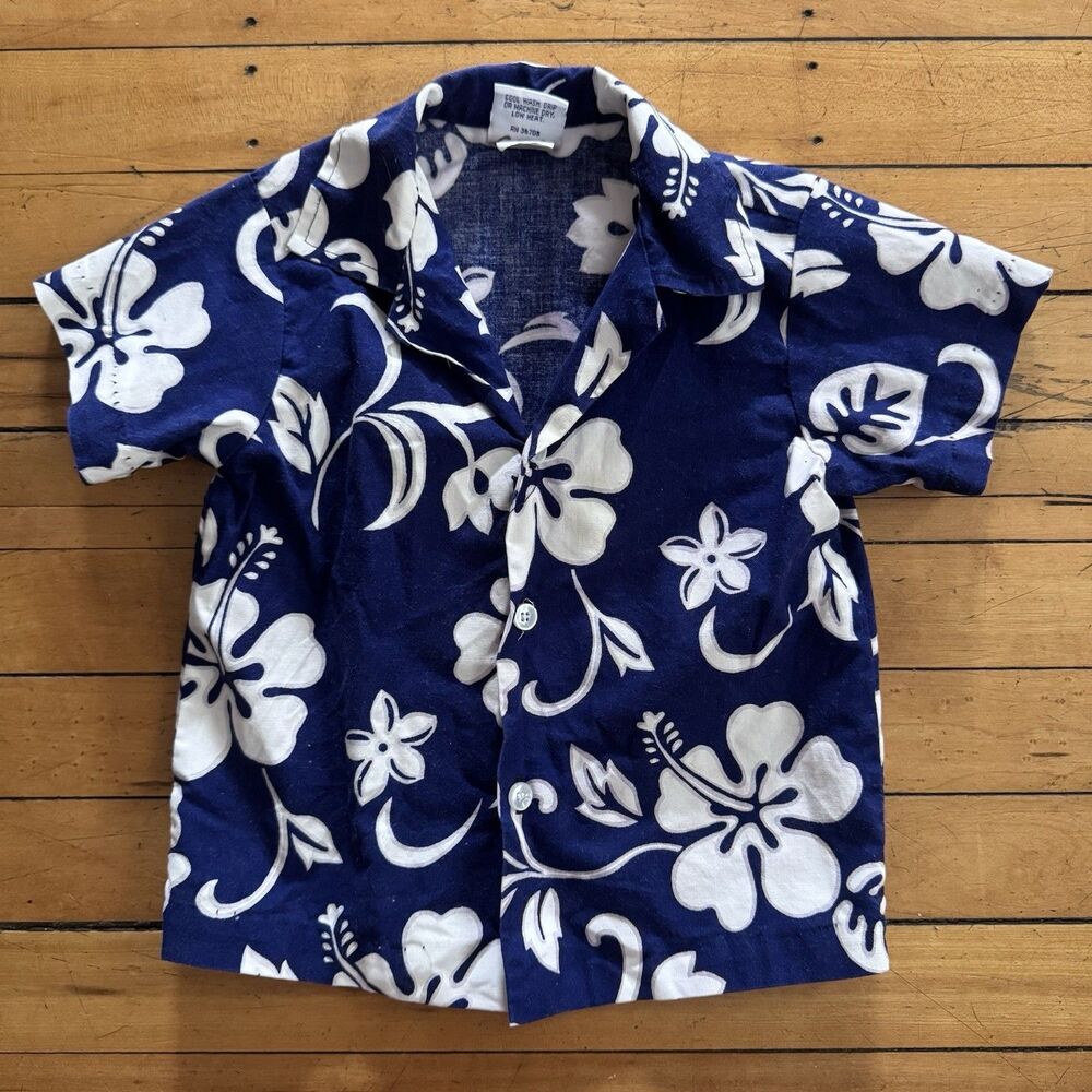 Vintage Nui Nalu Hawaiian Shirt 90s Size 3 Toddler Kids Blue White Floral Summer